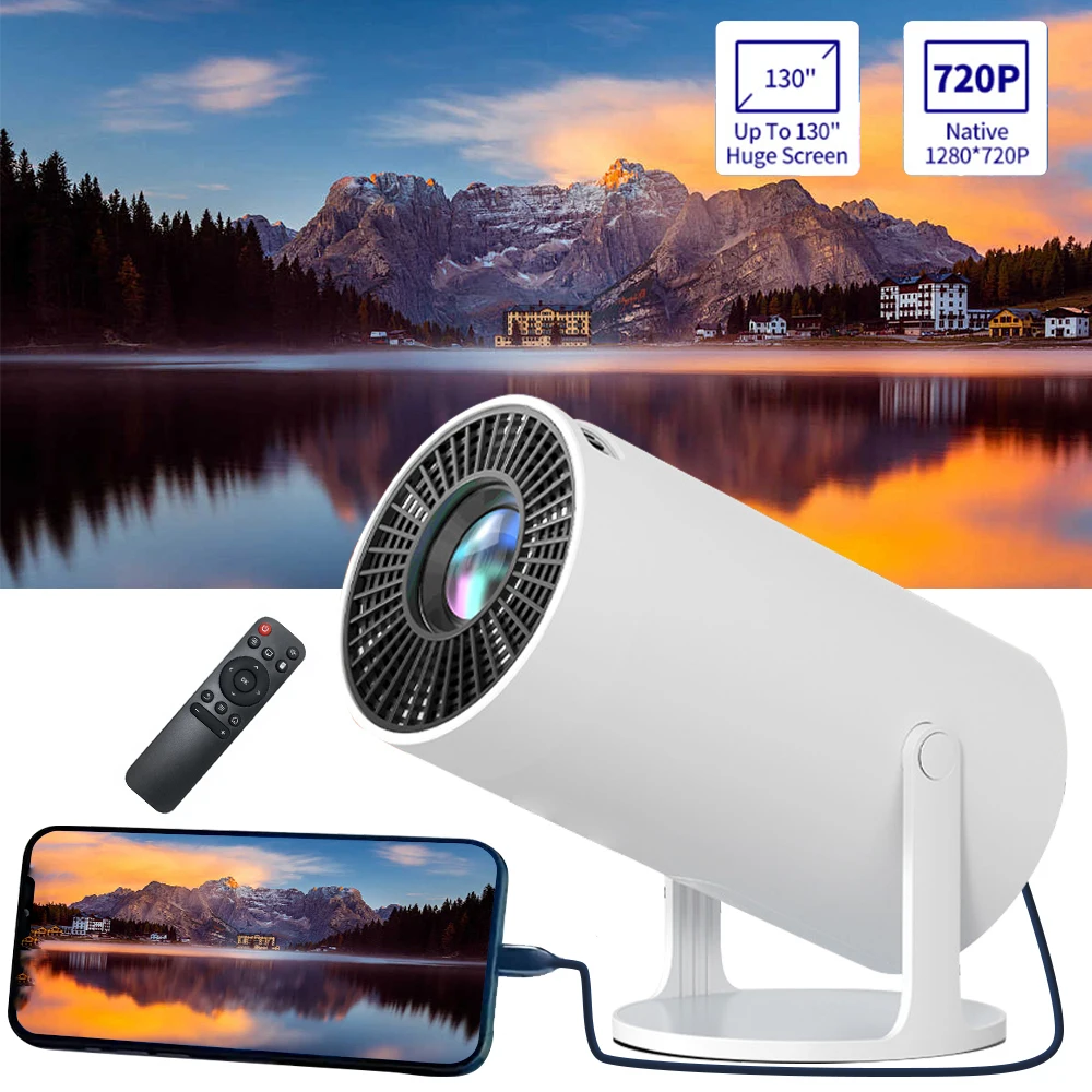 Mini projecteur portable 180 °   Projecteur rotatif avec connexion filaire, projecteur HD 200ANSI pour smartphone, pour cinéma maison et extérieur