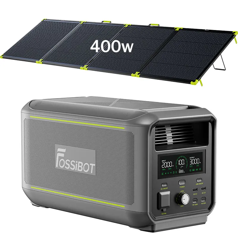 FOSSIBOT 3000W draagbare krachtcentrale zonnegenerator F3000 2048Wh LiFePO4 batterij energieopslag ECO-modus 6000W piekvermogen voor back-up thuis, buiten, kamperen, mobiele stroomvoorziening