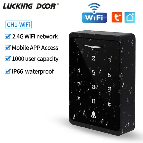 2.4G Wifi Tuya RFID 키패드 IP66 방수 백라이트 터치 125kHZ EM 카드 리더기 액세스 제어 시스템 WG 26 비트