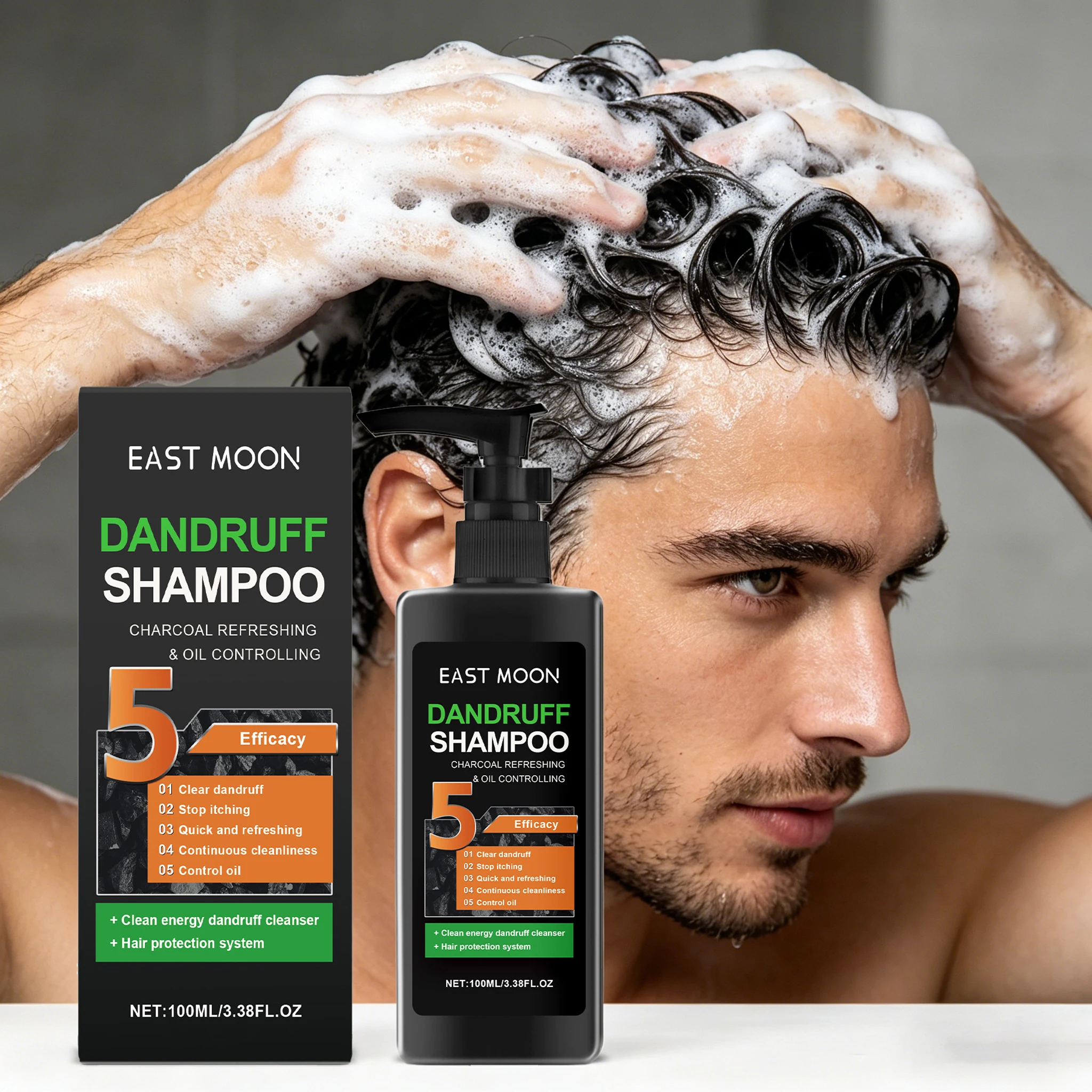

100ML Men Charcoal Hair Shampoo Deep Cleaning Scalp Soothing Itching Refreshing Oil Control Rich Bubble Men' s Hair Shampoo