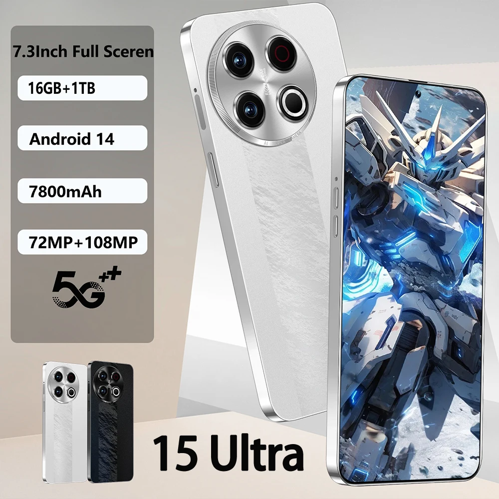 

2025 HOT 15 Ultra 7.3HD Global Edition Original Smart Dual Card 7800mAh Battery Facial Recognition Function