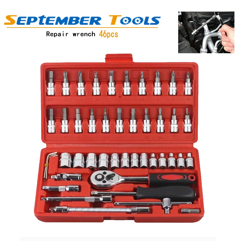 

Wrench Set 46 Pcs Tool Kit For Car Tool Screwdriver And Bit Ratchet Torque Quick Wrench Spanner Wrench Socket Key Hand Tools