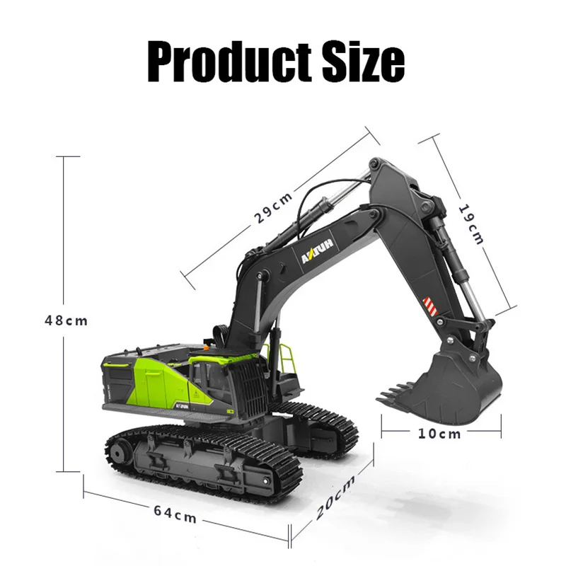 RC Excavator Huina 1593 Fully Functional 1:14 Scale 22 Channel Remote Control Toys Truck Construction Vehicle with Metal Bucket