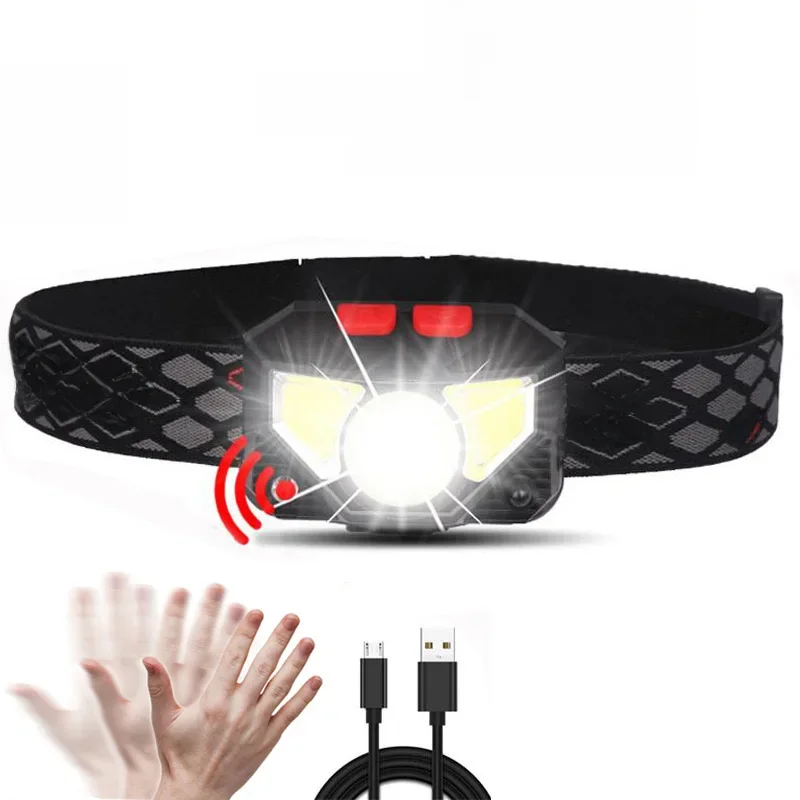 6 trybów czujnik ruchu XPE + COB latarka czołowa LED latarka USB akumulator wodoodporna lampa czołowa kempingowa Running reflektor wędkarski — zdjęcie 2