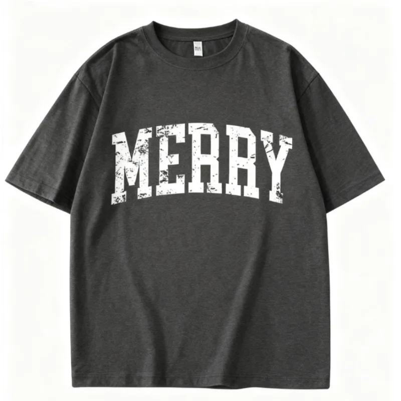 เสื้อยืดโอเวอร์ไซส์ลำลองพิมพ์ลายตัวอักษรวินเทจลายคริสต์มาส 100% ผ้าฝ้าย สำหรับผู้ชายและผู้หญิง แฟชั่น สวมใส่สบาย แขนสั้น
