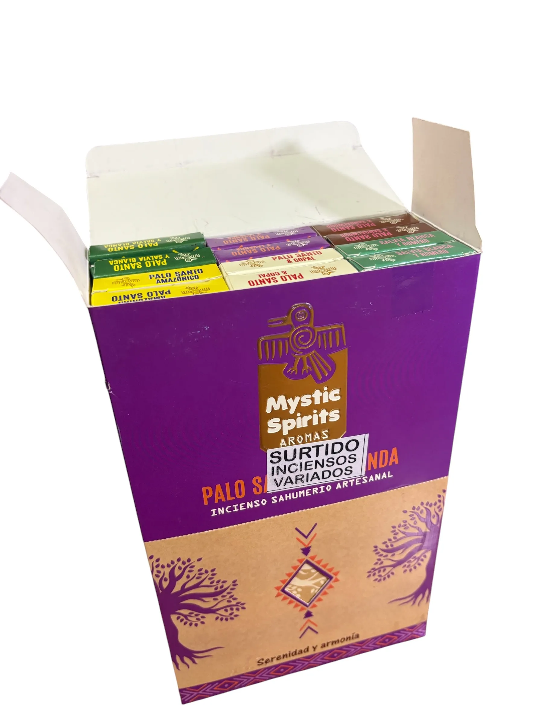 Incienso organico Mystic Spirits lote  de 12 cajitas (6 aromas al azar) de 8 varillas cada una total 96 varillas hechas a mano  de una calidad excepcional fabricados en la india con aceites naturales