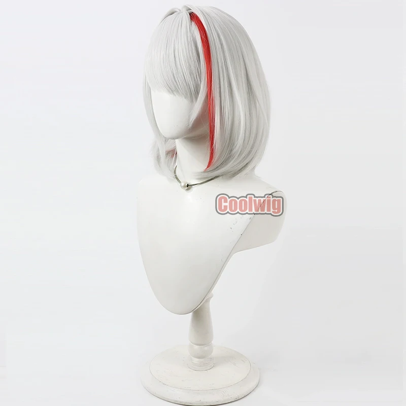 Coolwig الشعر الاصطناعية KMS Duisburg تأثيري الباروكات لعبة Azur Lane KMS Duisburg 30 سنتيمتر الفضة الأبيض مختلط الأحمر بوبو شعر مستعار مقاومة للحرارة #3