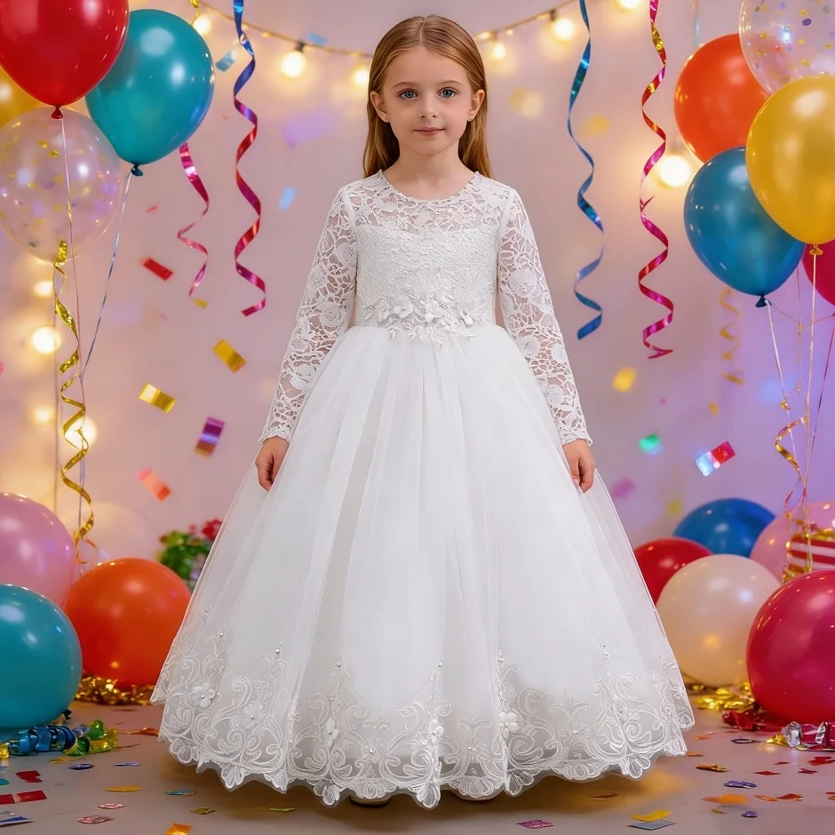 girls dress Long dresses for girls aged 4-12 Birthday dress Gorgeous and elegant beauty pageant dress Wedding flower girl dress