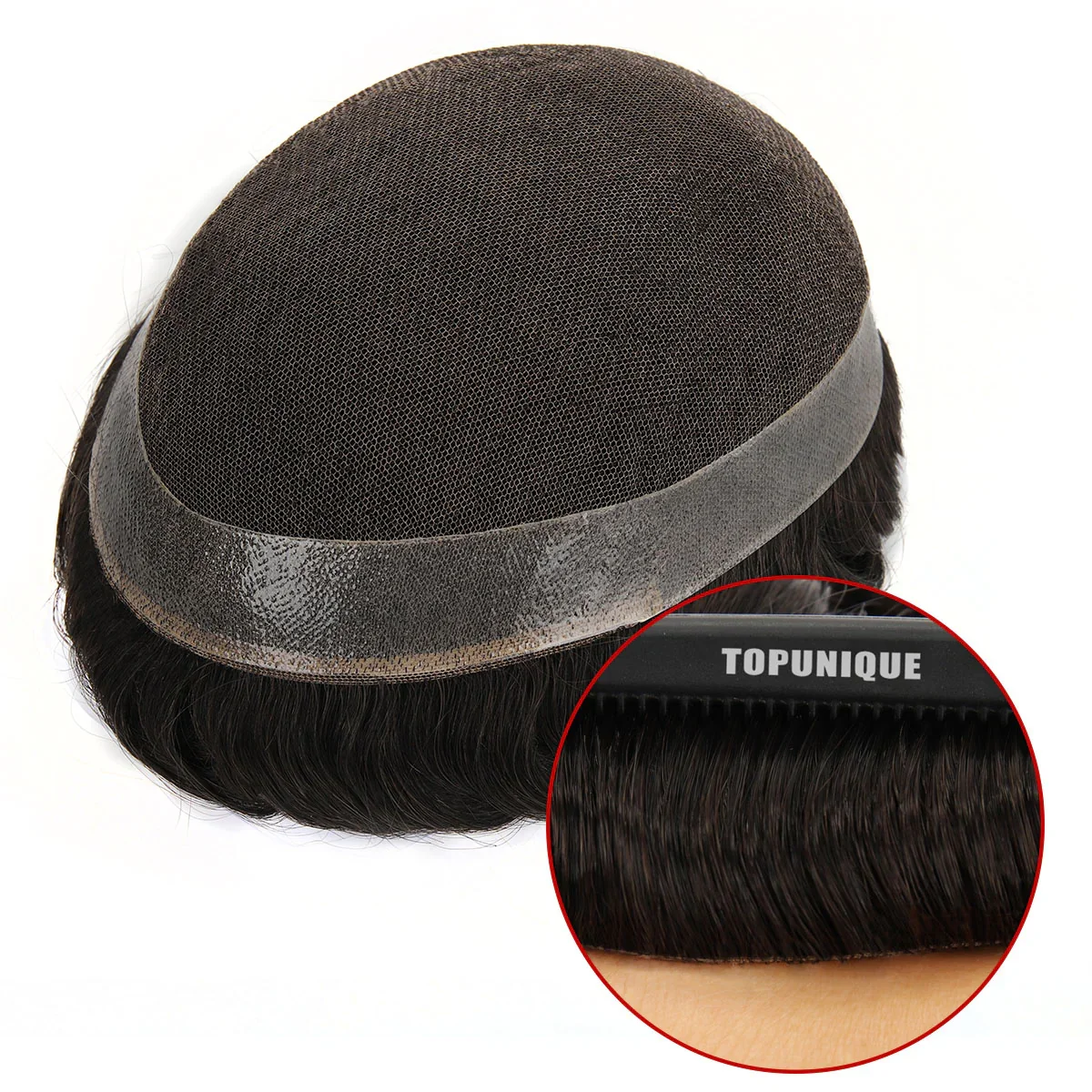 Immagine 4: TUL07 Toupet per Uomo con Capelli Spessi, Base Traspirante in Pizzo e PU, Varie Misure, Capelli Umani Indiani Remy