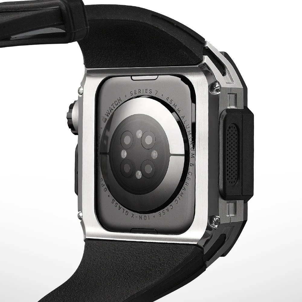 For Apple Watch 8 Ceramic Stainless Steel Luxury Modification Mod Kit 44MM 45MM Comfortable Fluorine Rubber SE 4 5 6 7  Series image 5