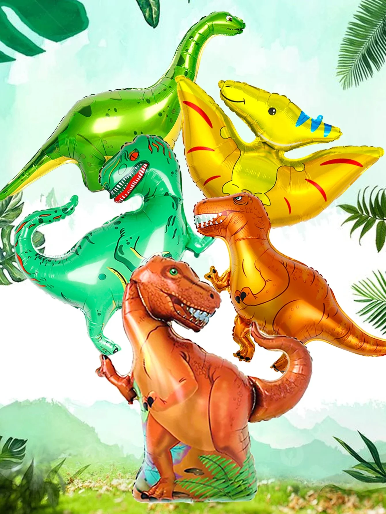 5 Stück/Set Dinosaurier-Folienballons für Dinosaurier-Themen-Geburtstagsfeiern, Jungendliche Dschungel-Dinosaurier-Themen- und Jurassic-Themen-Partydekoration