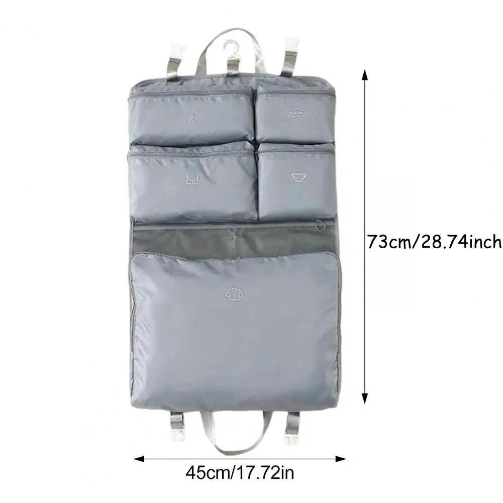1PC 73cm/28.74inch Portable Travel Suitcase Organizer Bag Hanging Foldable Luggage Storage with Separated Cloth Pockets for Bett