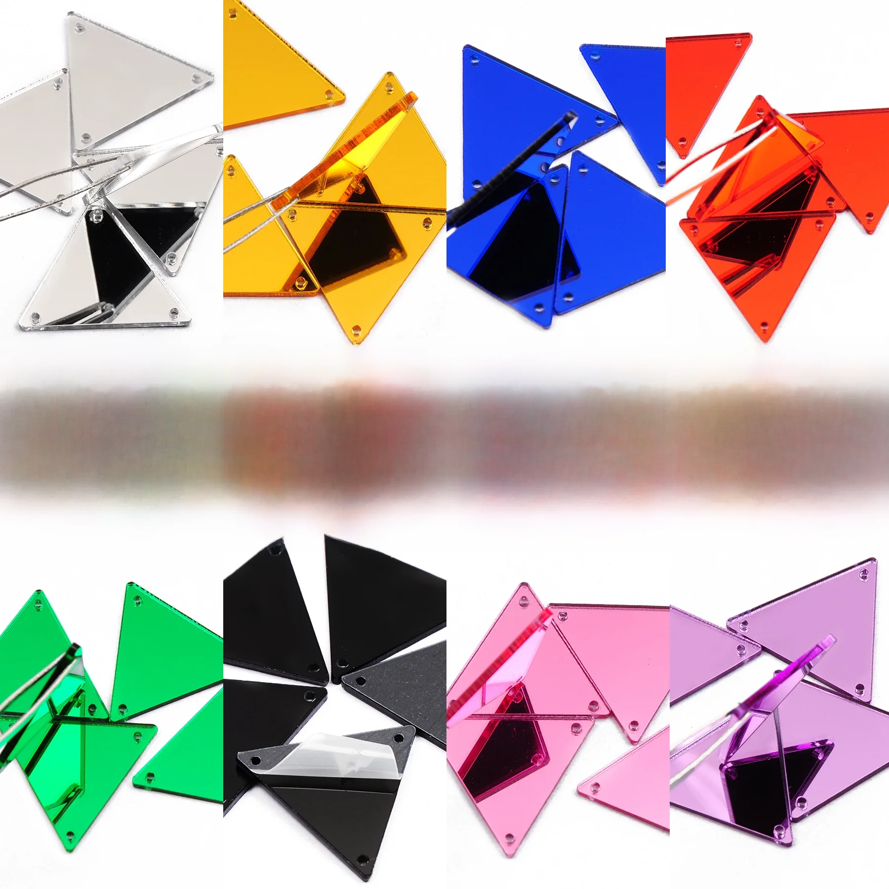 Strass colorés en acrylique cousus sur des biscuits de kirchen avec des trous, des perles de miroir à dos plat triangulaires, des tailles mélangées, des vêtements