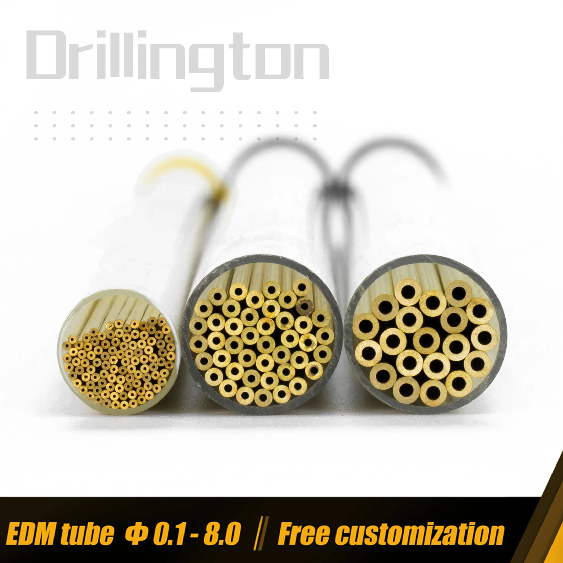 Drillington EDM Tube Brass Copper Tube High Precision 0.7mm to 1.0mm 0.7 0.8 0.9 1.0 Single Hole Electrode Tubes for EDM Machine