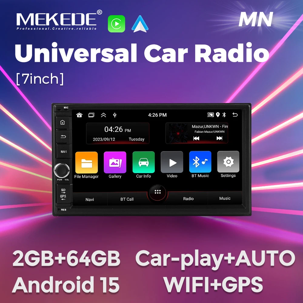 

Автомобильная мультимедийная система MEKEDE 7 дюймов с GPS, Wi-Fi, радио для Toyota, Nissan, Honda, Jeep, Hyundai, Kia, Android, Carplay, 2 Din, универсальная