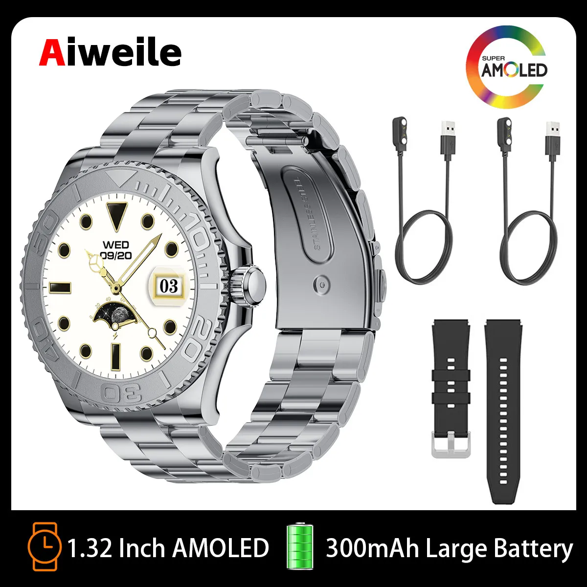 Smart Clock with Calls Luxury Smart Watch Men Smartwatch Aiweile AW46 AMOLED Screen Sports Modes for Android Yacht Range Master