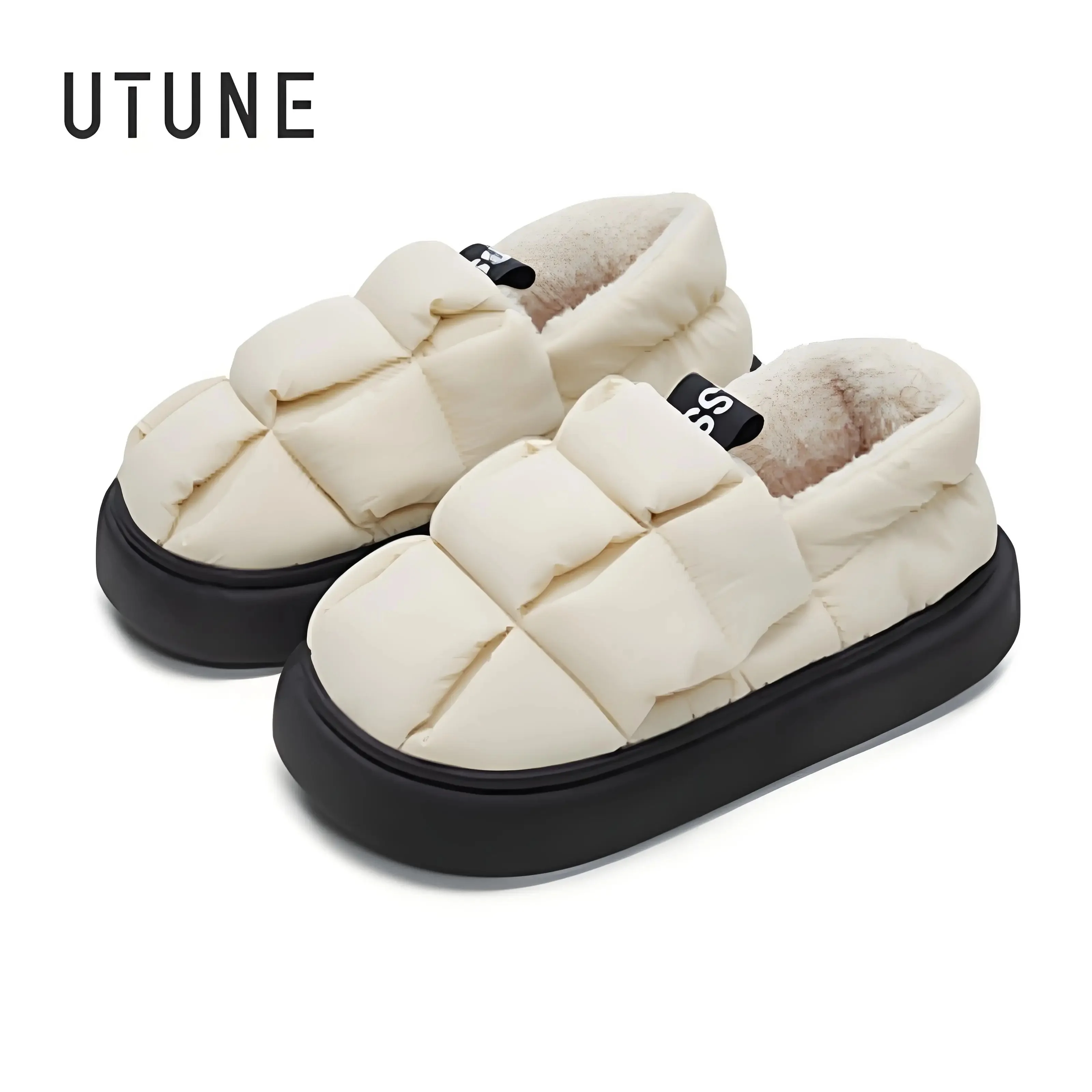 

UTUNE Winter Women Boots Thick Sole Plush Home Men Slipper Warm Soft Waterproof Indoor Platform Outdoor Shoes Plus Size 29cm