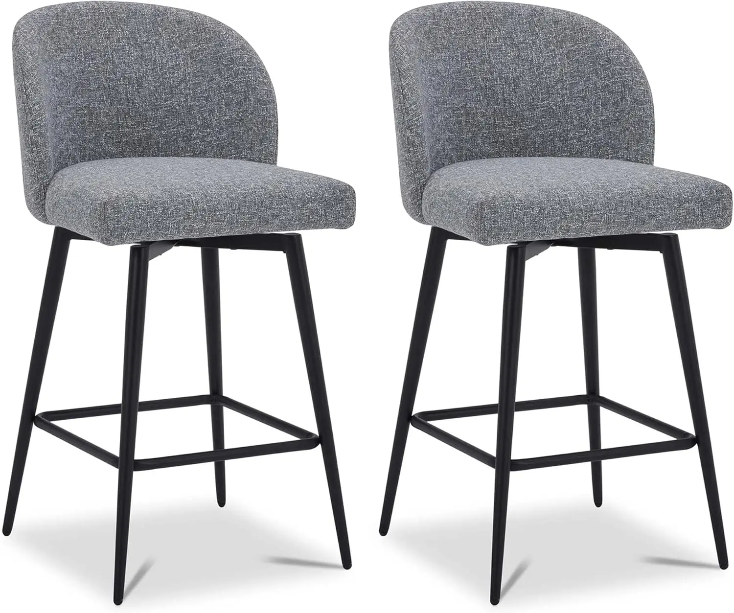 Counter Height Bar Stools Set of 2, 360° Swivel Upholstered Barstools with Backs and Metal Legs, 26" H Seat Height