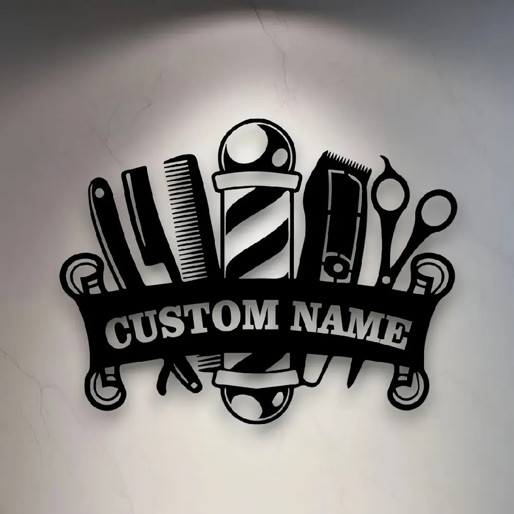 Personalized Barber Shop Metal Wall Sign, Custom Barber Name Wall Art Decor, Salon/Studio Ornaments, Perfect Present for Barbers