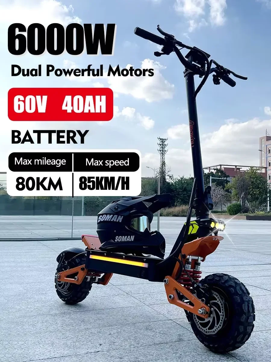2025 Nuovo 6000W 60V 38V Scooter elettrico a doppio motore Doppia sospensione Assorbimento degli urti Velocità massima 95 km / h Pneumatici fuoristrada da 11 pollici