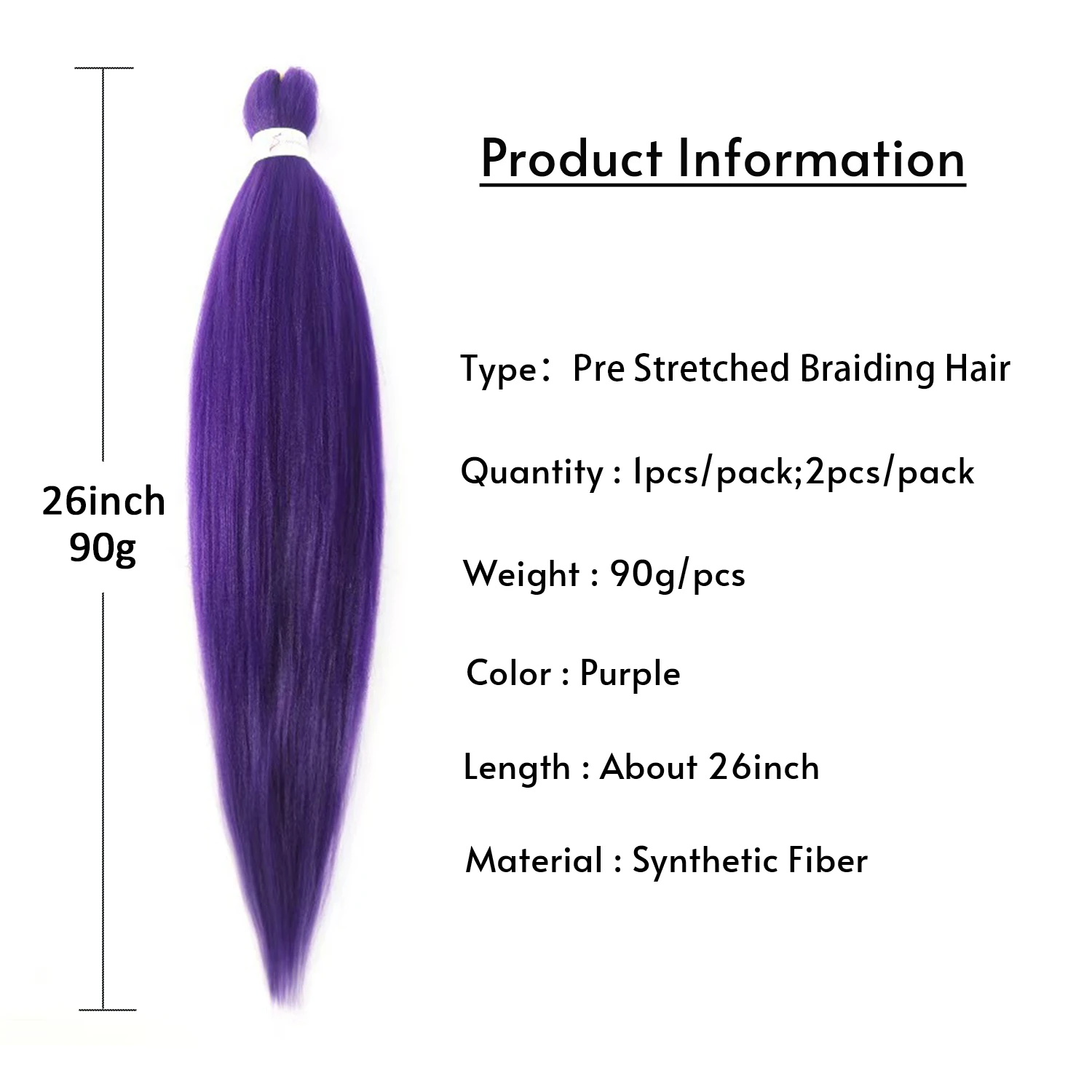 Purple Hair Extensions 26inch Long Purple Braiding Hair Pre Stretched Synthetic Braiding hair Extensions for women girls Kpop