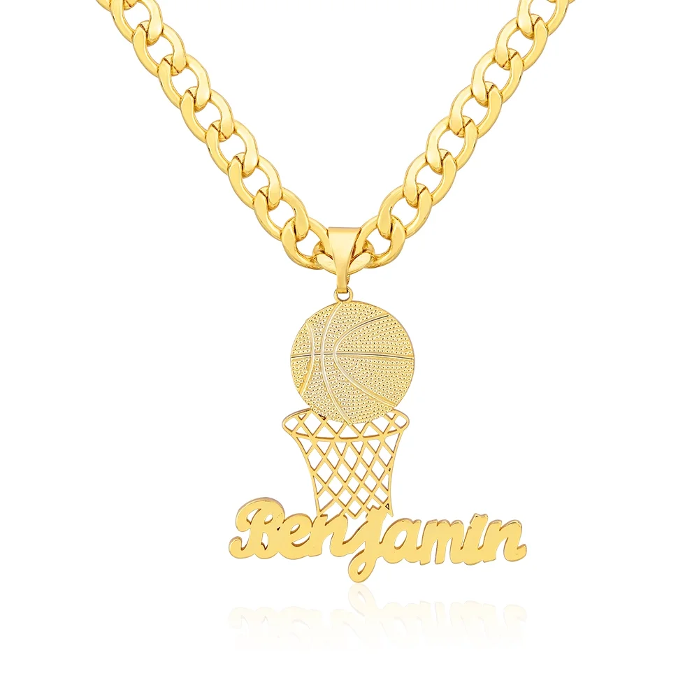 

Personalized Name Necklace Stainless Steel Hip-Hop Basketball Pendant Sports Necklace Gift Collar Christmas Jewelry Gift Love