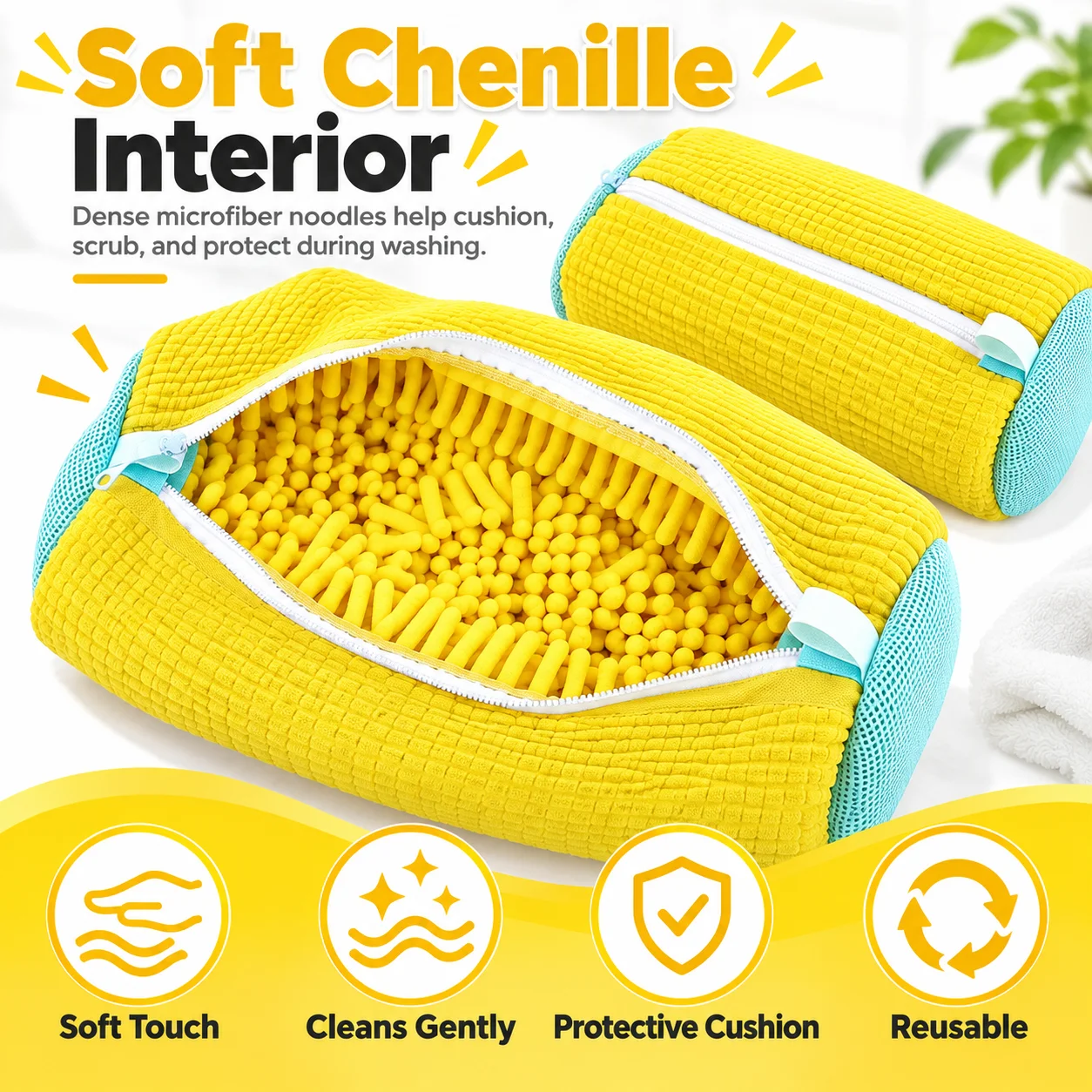 Reusable Washing Machine Shoe Washing Bag, Yellow Shoe Cleaning Bag with Built-in Scrub Pad, Shoe Laundry Bag Protects Shoes During Washing, Reusable Sneaker Wash Bag, Mesh Shoe Cleaner Bag for Home Laundry