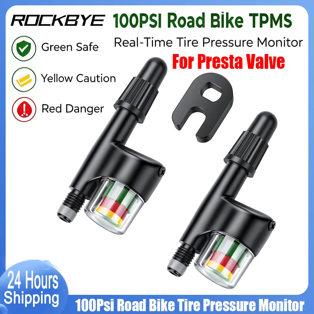 Road Bike Tire Pressure Monitor 100PSI 3‑Color Warning TPMS Valve Core Bicycle Tire Pressure Sensor For Removable Presta Valve