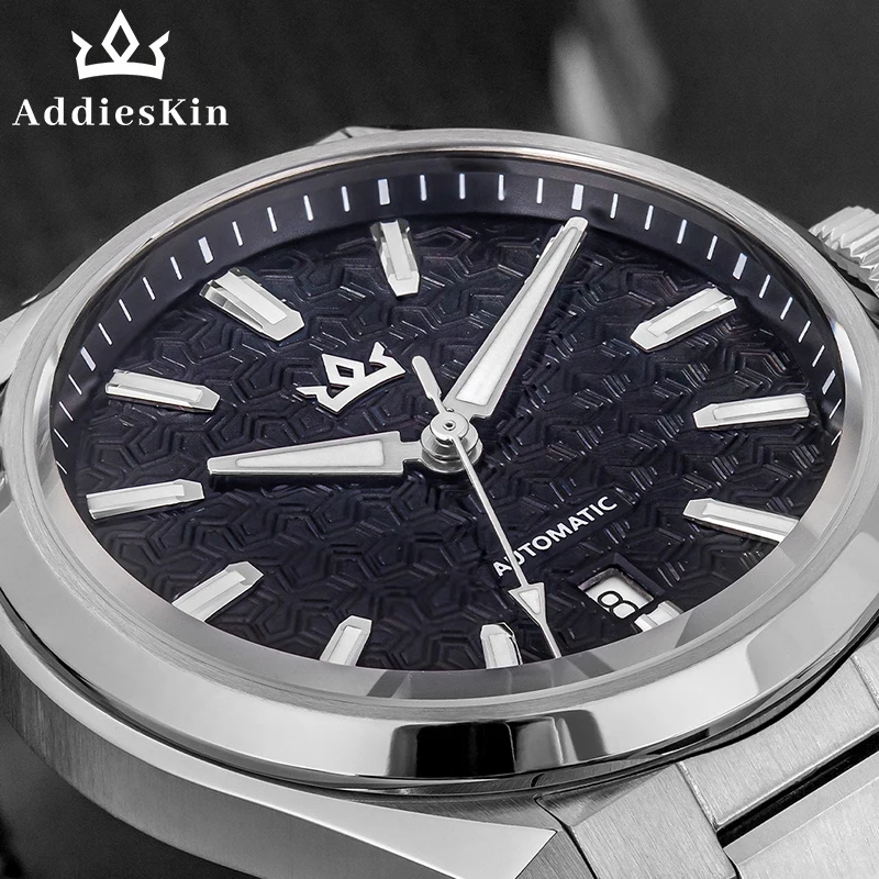 AddiesKin K014 Luxury Men Automatic Mechanical Watch Natural Shell Cameo Dial Multifaceted Index BGW9 Lume Screw Down Crown 200M