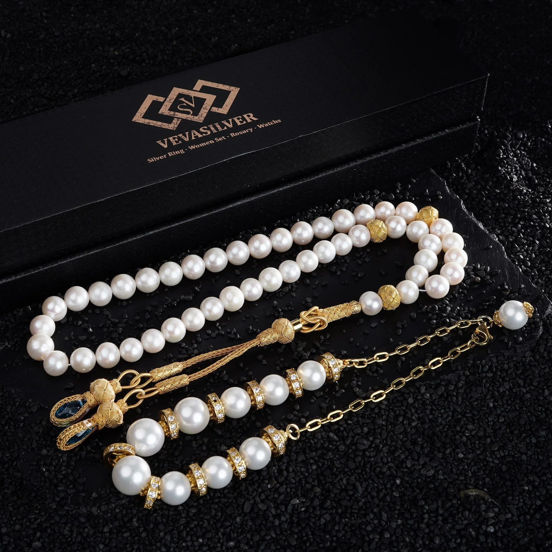 Rosary Set Natural Pearl Stone Bracelet