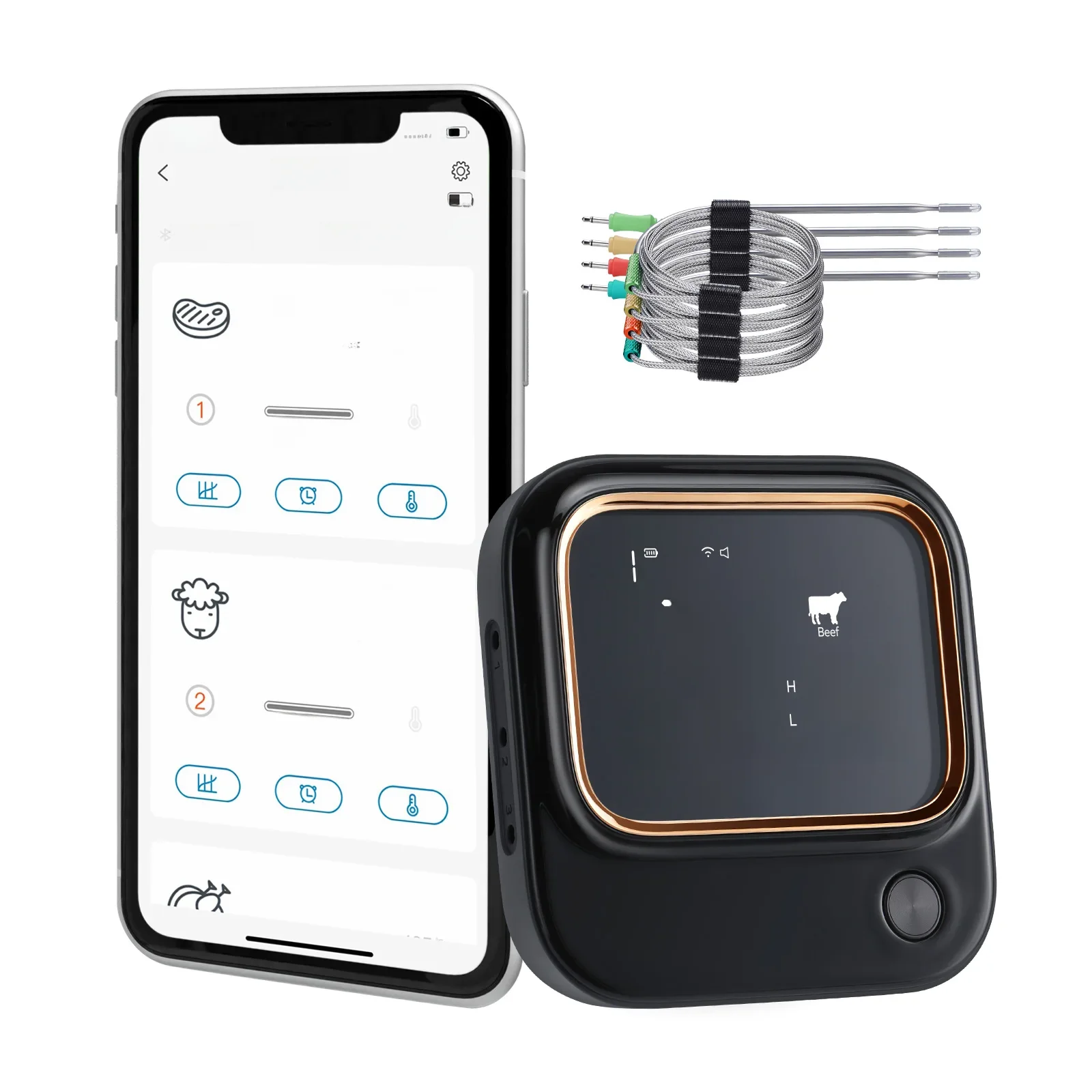 INKBIRD BBQ met 4/6 food-grade sondes thermometer IBT-26S Bluetooth Wi-Fi APP-bediening USDA vleesvoorinstellingen alarmtimer LCD met achtergrondverlichting - afbeelding 2