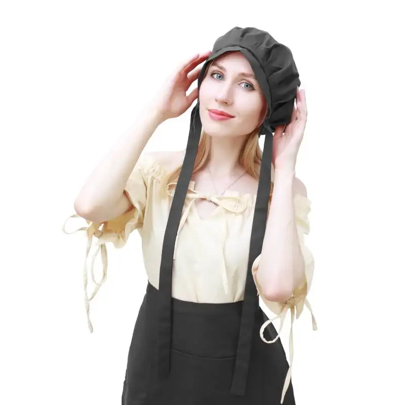 DAZCOS Medieval Bonnet Mob Cap with Long Ribbons Linen Material Renaissance Prairie Mop Hat for Women Cosplay Costume Accessory