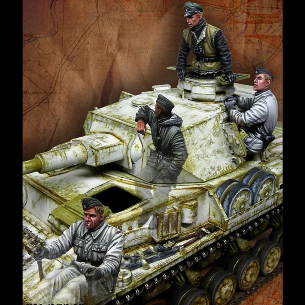 Ensemble d'équipage de char de la seconde guerre mondiale, 4 personnes, soldat de figurine modèle en résine, thèmes militaires de la seconde guerre mondiale, kit non assemblé et non peint, 1/35
