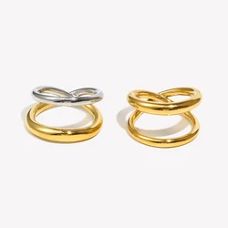E.B.belle Minimalist Ring Overlapping Double Color Ring Stackable Jewelry Stainless Steel 18K Gold Plated Hypoallergenic Charm