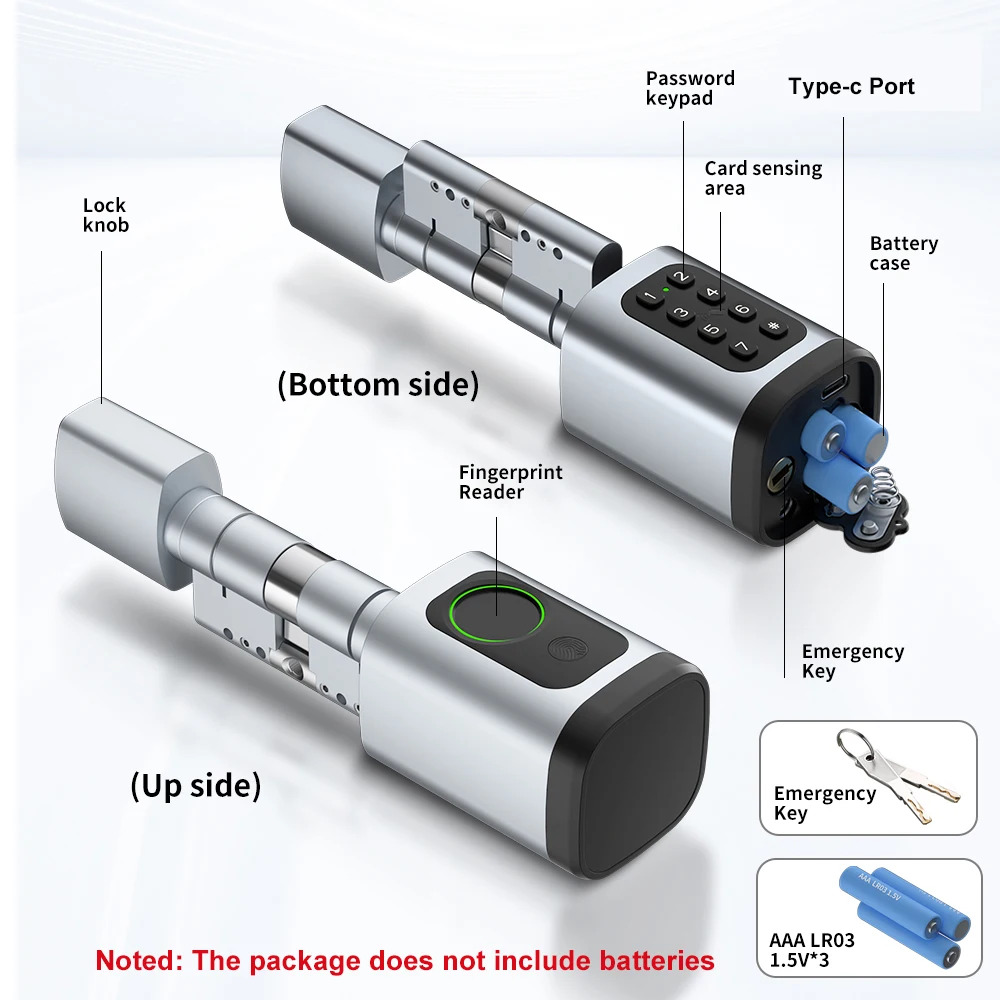 RAYKUBE S1 Tuya BLE TT ล็อคสมาร์ทประตูล็อคอิเล็กทรอนิกส์ DIY กระบอก Core ลายนิ้วมือ APP คีย์ IC การ์ดปลดล็อคสำหรับ Home Hotel