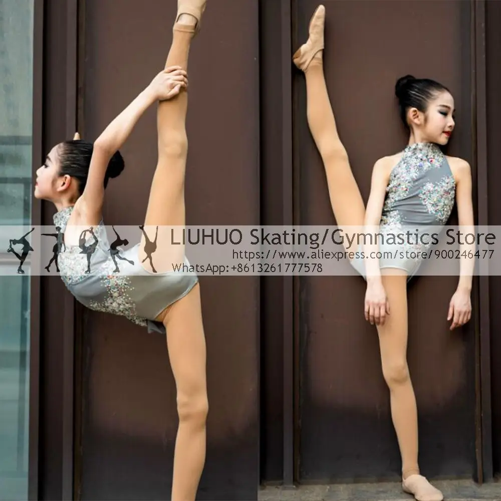 Rhythmic Gymnastics  Leotards Women's Competition Performance Clothing Athletic Clothing Grey Sleeveless