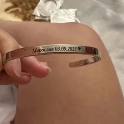 4/7mm Width Personalized Engraved Bracelet Custom Name Stainless Steel Adjustable Bangle Jewelry Custom Gift For Women Men
