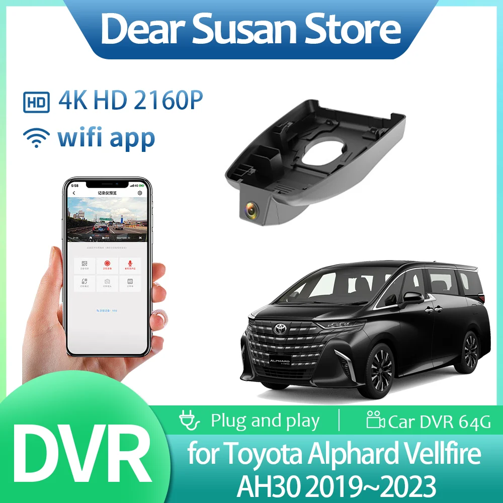 4K Car Video DVR for Toyota Alphard Vellfire AH30 2019~2023 2020 Driving Recorder Front Dash Camera Night Vision HD Accessories