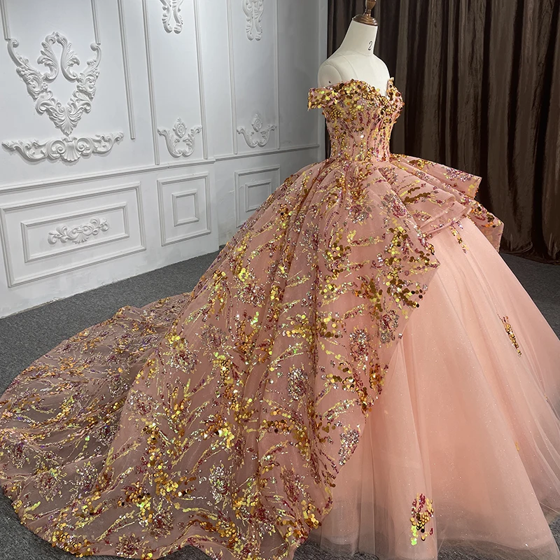 Elegante Dames Quinceanera Baljurken Off Shoulder Lieverd Zware Pailletten Formele Gelegenheid Afstuderen Feestjurk Dy6527