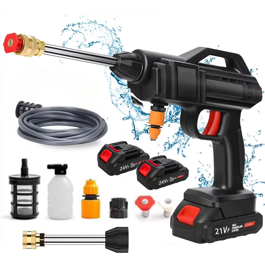Kit de nettoyage électrique pour lavage auto : pistolet nettoyeur haute pression électrique rechargeable par USB, machine de nettoyage haute pression avec tuyau de 5 mètres (196,85 pouces), batterie rechargeable, pulvérisateur de mousse et buse multifonct