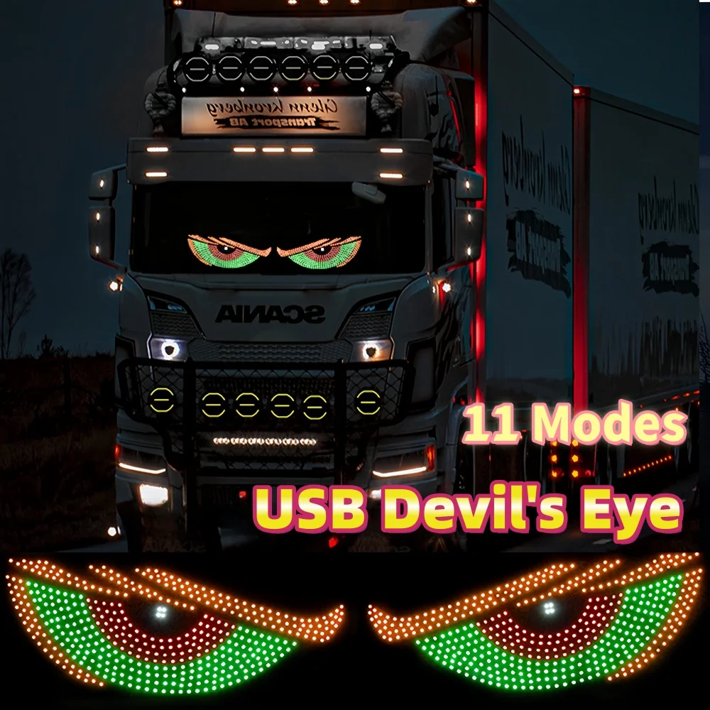 2pcs USB Dynamic Big Devil Eyes Light For Cars Programmable Flexible Window Screen LED Display For Car Animated Car Truck Eye