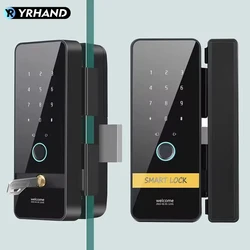 YRHAND Automatic tuya app Keyless Entry fingerprint Glass Smart Hook Lock with key For office framess Sliding Door