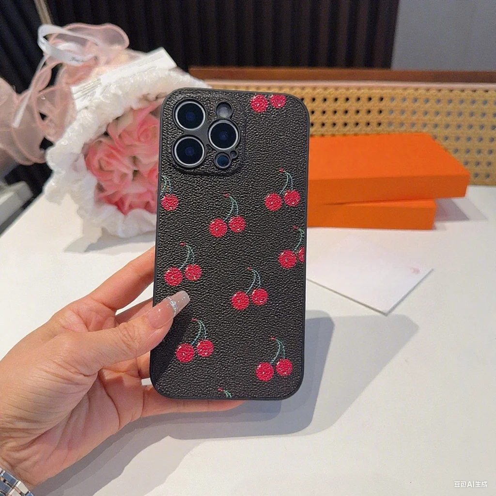 

Чехол для телефона с полным отверстием, 2025 г., кожаный чехол для телефона с вишневым узором и полностью закрытым краем.