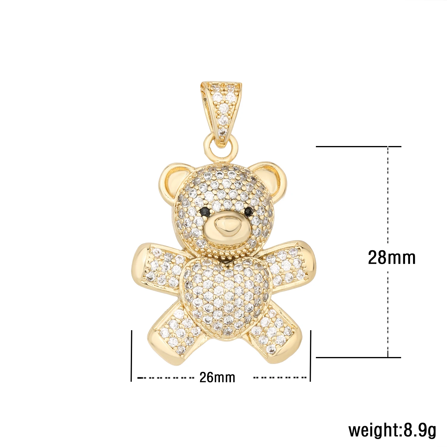 VCT New 14K Teddy Bear Pendant Standing Cute Bear Four Color Crystal Stone Copper Material 14k Gold Wholesale Price Jewelry