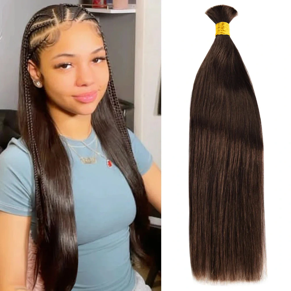 

Straight Braid Human Hair For Boho Braids 1/2/3 Bundles #2 Brown Straight Bulk 100% Human Hair No Weft Hair Bundle For Women