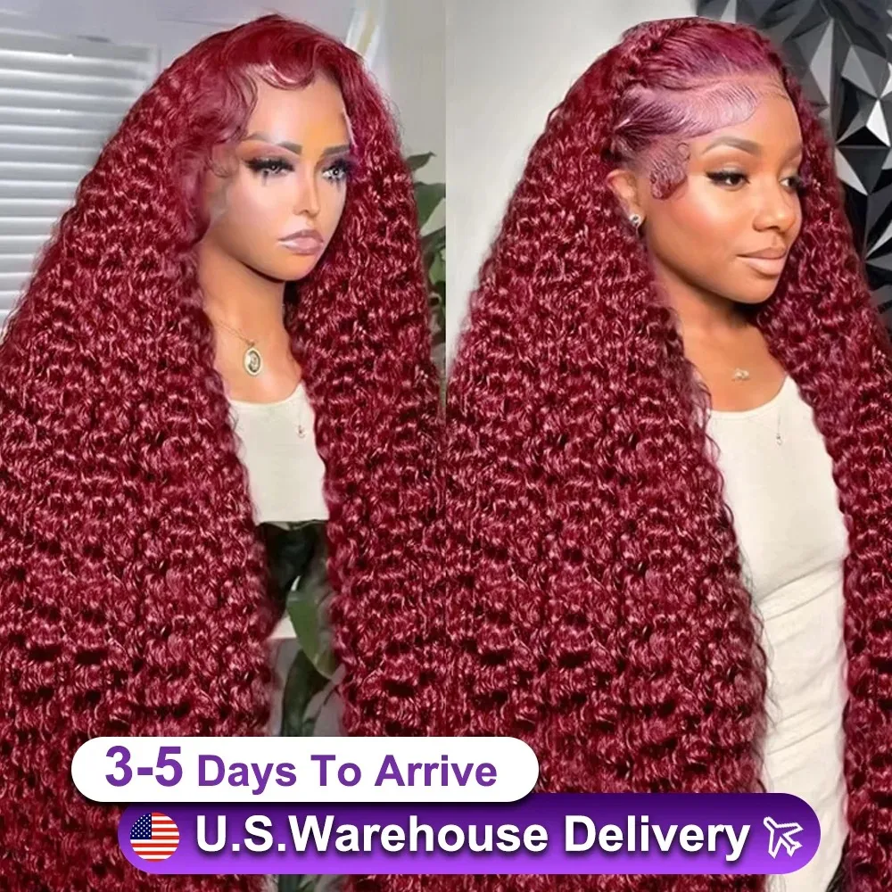 

YKB 99J Burgundy 13x6 HD Lace Frontal Human Hair Wig Curly 200 Density Red Colored Deep Wave 13x4 13x5 Lace Front Wigs For Women