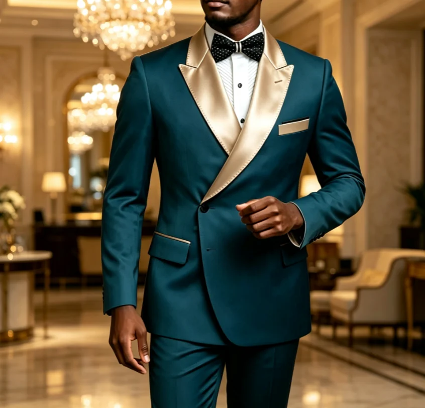 New Men's Slim Fit Business Suit Set 2 Pieces,Classic Graceful Solid Suits For Interview Office,Stylish Peak Lapel Men Tuxedo