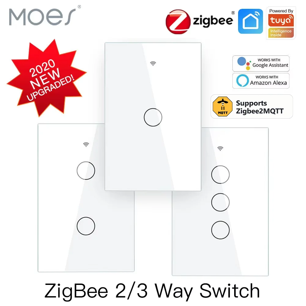 MOES ZigBee 2MQTT Touch Smart Light Switch With Neutral/No Neutral, US Wall Switch No Capacitor Smart Life/Tuya Works with Alexa