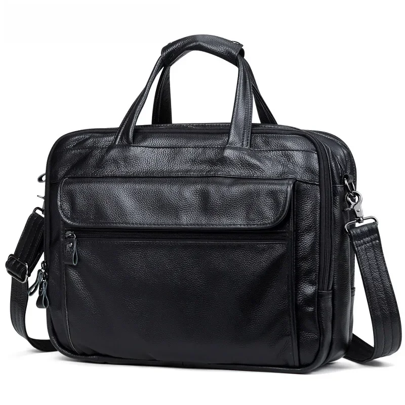 Moda prawdziwej skóry mężczyźni A4 torba biurowa torebka Business Casual męska torba podróżna 15.6 "torby na ramię na laptopa Tote teczka — zdjęcie 2