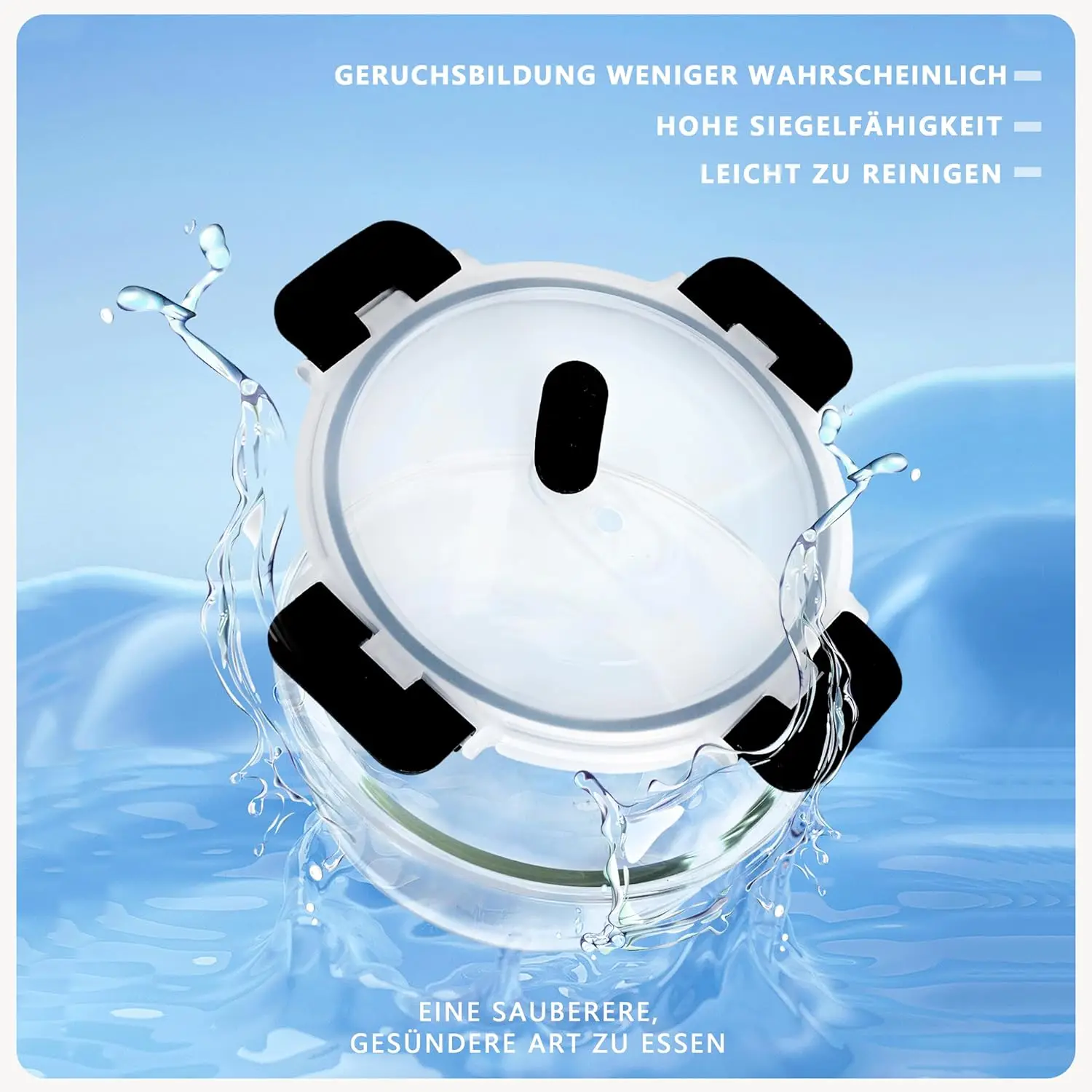 6 x 950ml Glas-Lebensmittelbehälter mit luftdichten Deckeln, geeignet für Kühlschrank und Mikrowelle, BPA-frei. – Detail 3